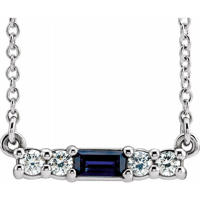 14K White Blue Sapphire & 1/5 CTW Diamond 18" Necklace 1