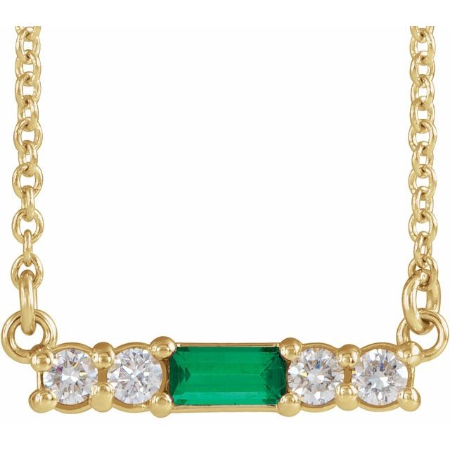 14K Yellow Emerald & 1/5 CTW Diamond 18" Necklace 1