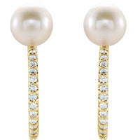 14K Yellow Freshwater Cultured Pearl & 1/6 CTW Diamond Hoop Earrings 2