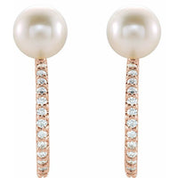14K Rose Freshwater Cultured Pearl & 1/6 CTW Diamond Hoop Earrings 2