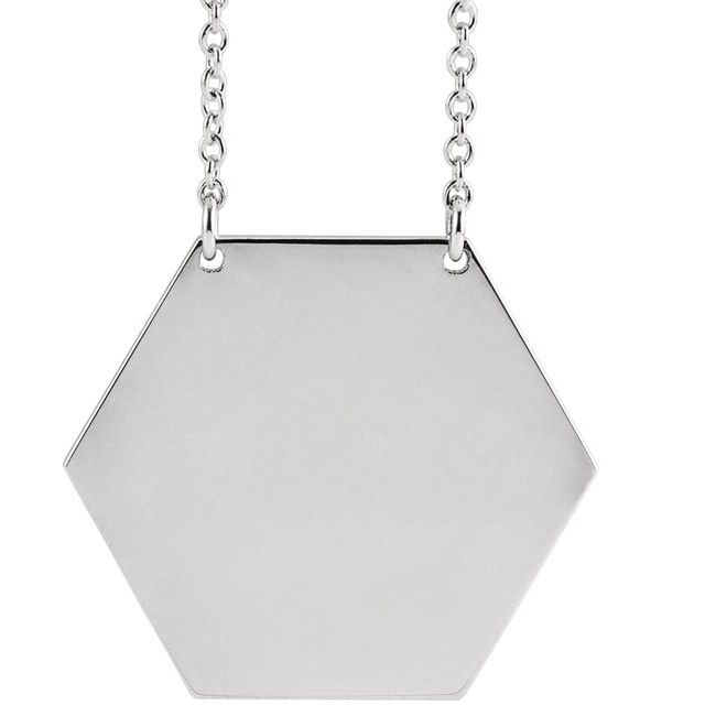 14K White Gold 20 mm Engravable Hexagon 18" Necklace
