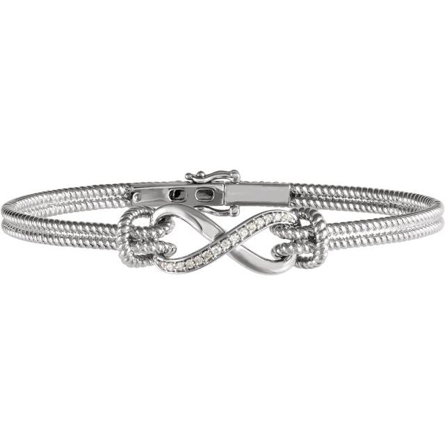 14K White 1/8 CTW Diamond Bangle 7.5" Bracelet 1
