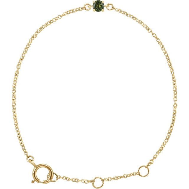 14K Yellow Imitation Peridot Youth Birthstone 4 1/2-5 1/2" Bracelet 1