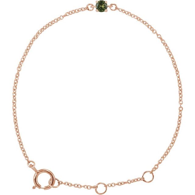 14K Rose Imitation Peridot Youth Birthstone 4 1/2-5 1/2" Bracelet 1