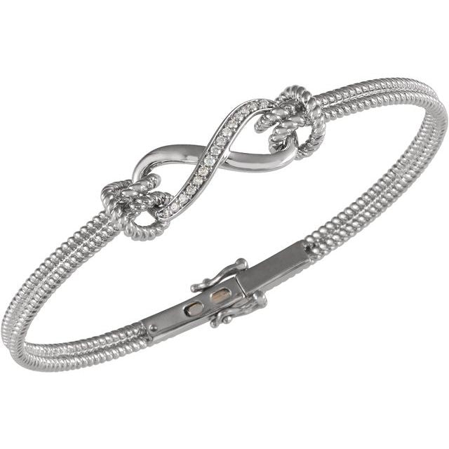 14K White 1/8 CTW Diamond Bangle 7.5" Bracelet 2