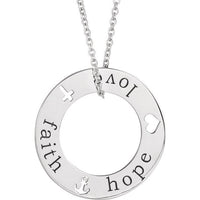 14K White Gold Faith, Hope, Love Pierced Loop 16-18" Necklace
