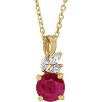 14K Yellow Lab-Created Ruby & 1/10 CTW Diamond 16-18" Necklace
