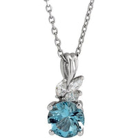 14K White Aquamarine & 1/10 CTW Diamond 16-18" Necklace 1