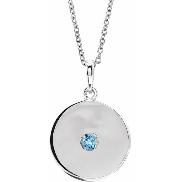 14K White Aquamarine Disc 16-18" Necklace 1