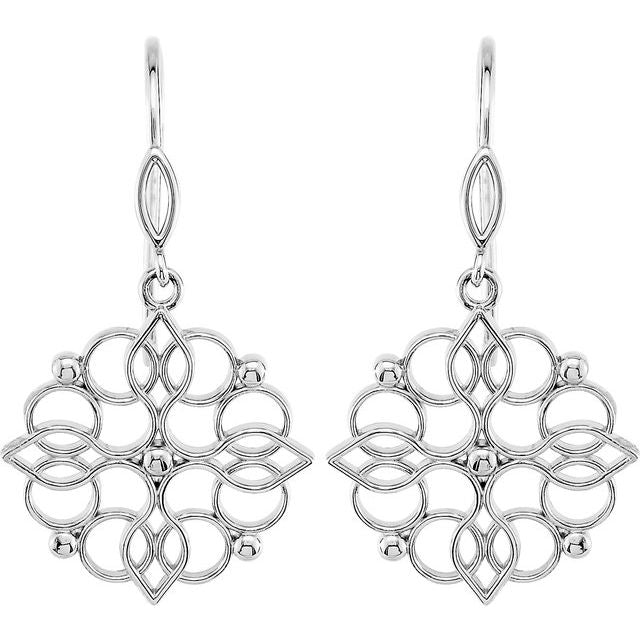 Sterling Silver 35x19 mm Floral-Inspired Earring 2