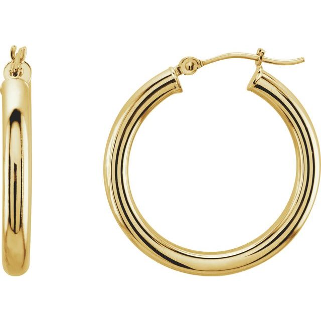 14K Yellow Gold 25 mm Tube Hoop Earrings