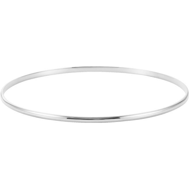 14K White 2 mm Half Round Bangle 7 1/2" Bracelet 1