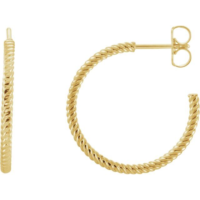 14K Yellow 21 mm Rope Hoop Earrings 1