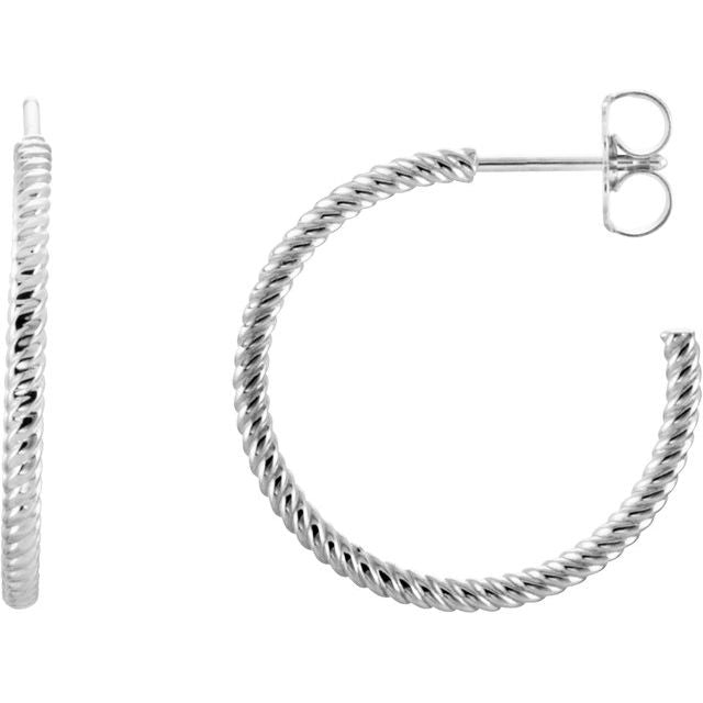14K White 21 mm Rope Hoop Earrings 1
