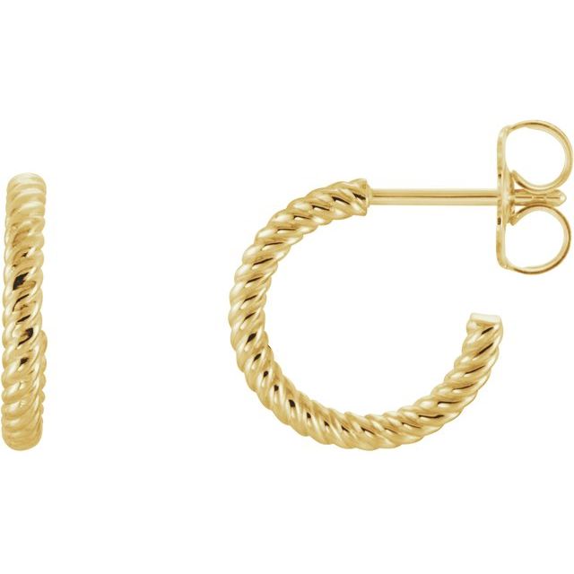 14K Yellow 12 mm Rope Hoop Earrings 1