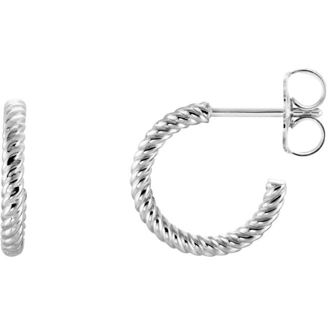 14K White 12 mm Rope Hoop Earrings 1