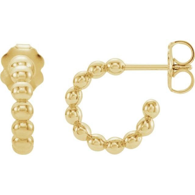 14K Yellow 12 mm Beaded Hoop Earrings 2