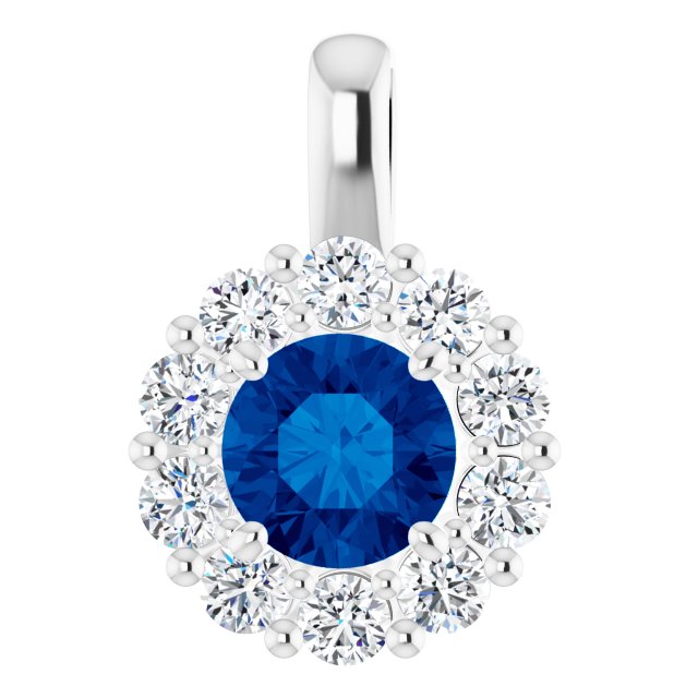 14K White Blue Sapphire & 1/2 CTW Diamond Pendant 1