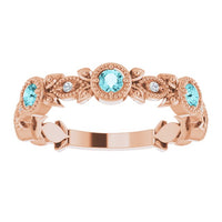 14K Rose Natural Blue Zircon & .03 CTW Natural Diamond Leaf Ring