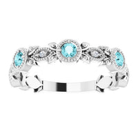 14K White Natural Blue Zircon & .03 CTW Natural Diamond Leaf Ring