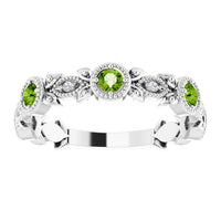 14K White Natural Peridot & .03 CTW Natural Diamond Leaf Ring