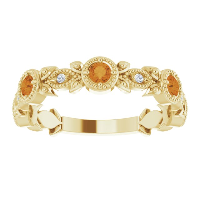 14K Yellow Natural Citrine & .03 CTW Natural Diamond Leaf Ring