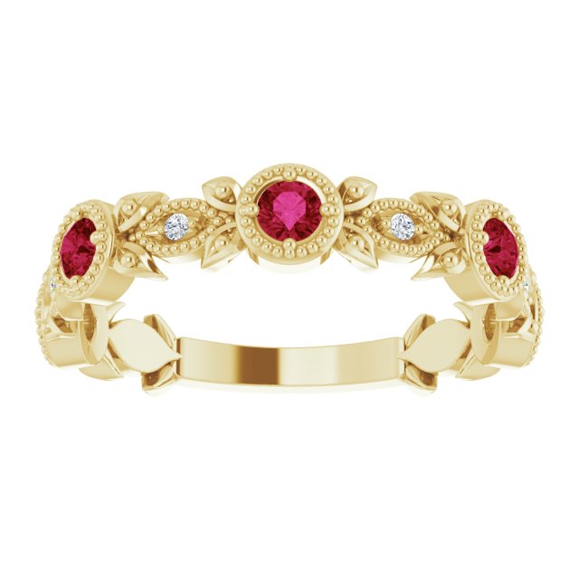 14K Yellow Natural Lab-Grown Ruby & .03 CTW Natural Diamond Leaf Ring