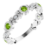 14K White Natural Peridot & .03 CTW Natural Diamond Leaf Ring