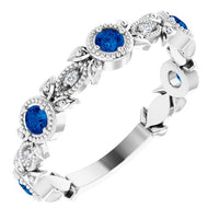 14K White Natural Lab-Grown Blue Sapphire & .03 CTW Natural Diamond Leaf Ring