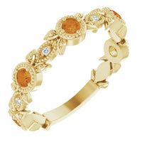 14K Yellow Natural Citrine & .03 CTW Natural Diamond Leaf Ring