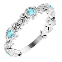 14K White Natural Blue Zircon & .03 CTW Natural Diamond Leaf Ring