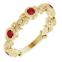 14K Yellow Natural Lab-Grown Ruby & .03 CTW Natural Diamond Leaf Ring