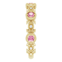 14K Yellow Natural Pink Tourmaline & .03 CTW Natural Diamond Leaf Ring