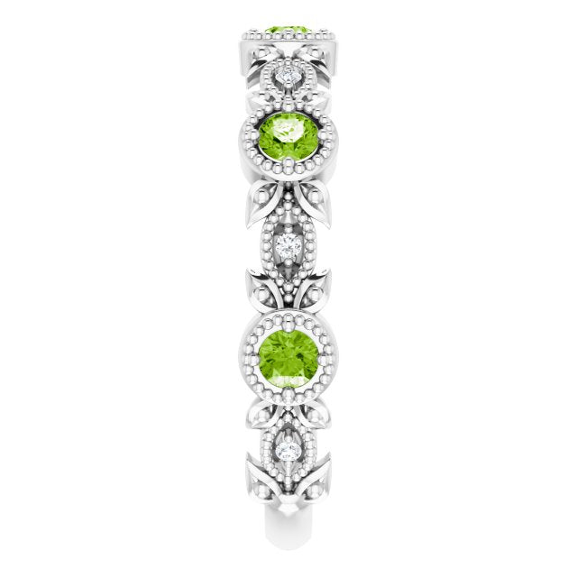 14K White Natural Peridot & .03 CTW Natural Diamond Leaf Ring