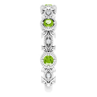 14K White Natural Peridot & .03 CTW Natural Diamond Leaf Ring