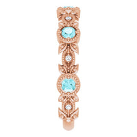 14K Rose Natural Blue Zircon & .03 CTW Natural Diamond Leaf Ring