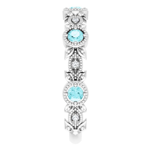 14K White Natural Blue Zircon & .03 CTW Natural Diamond Leaf Ring