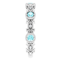 14K White Natural Blue Zircon & .03 CTW Natural Diamond Leaf Ring