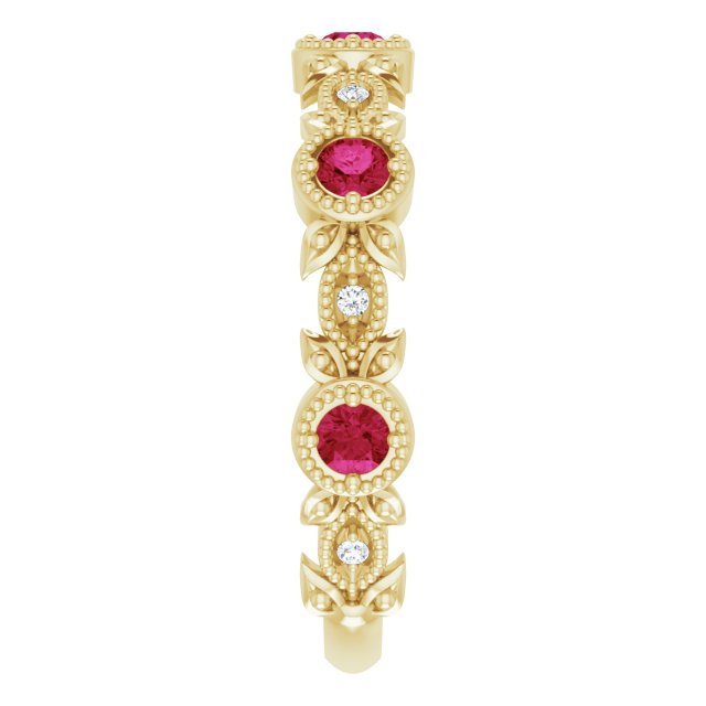 14K Yellow Natural Lab-Grown Ruby & .03 CTW Natural Diamond Leaf Ring