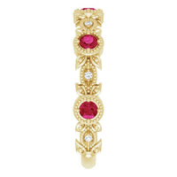 14K Yellow Natural Lab-Grown Ruby & .03 CTW Natural Diamond Leaf Ring