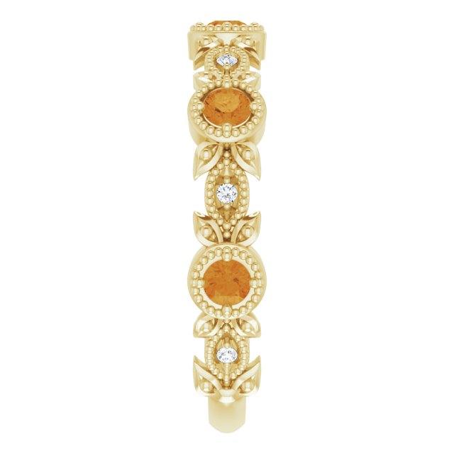 14K Yellow Natural Citrine & .03 CTW Natural Diamond Leaf Ring