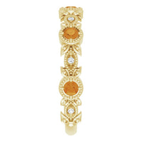 14K Yellow Natural Citrine & .03 CTW Natural Diamond Leaf Ring