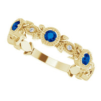 14K Yellow Natural Lab-Grown Blue Sapphire & .03 CTW Natural Diamond Leaf Ring
