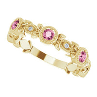 14K Yellow Natural Pink Tourmaline & .03 CTW Natural Diamond Leaf Ring