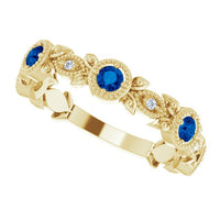 14K Yellow Natural Blue Sapphire & .03 CTW Natural Diamond Leaf Ring