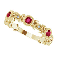 14K Yellow Natural Lab-Grown Ruby & .03 CTW Natural Diamond Leaf Ring