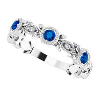 14K White Natural Lab-Grown Blue Sapphire & .03 CTW Natural Diamond Leaf Ring