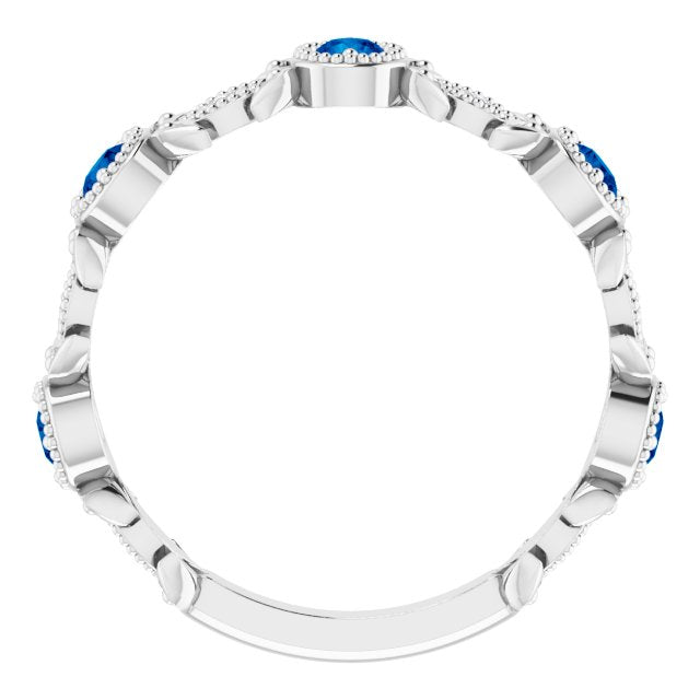 14K White Natural Blue Sapphire & .03 CTW Natural Diamond Leaf Ring