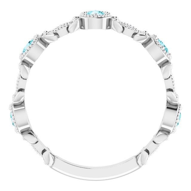 14K White Natural Blue Zircon & .03 CTW Natural Diamond Leaf Ring