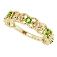 14K Yellow Natural Peridot & .02 CTW Natural Diamond Scroll Ring